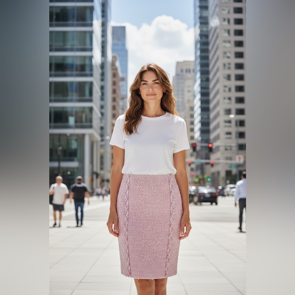 St. John Couture Pink Bouclé Knit Pencil Skirt | Wool Blend | Made in USA SZ 4 - Picture 3 of 12